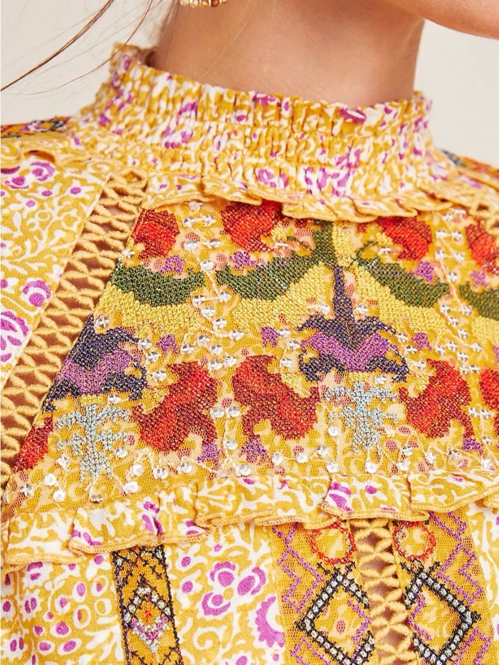 **RARE** Anthropologie Maeve Goldie Embroidered Blouse - Picture 3 of 6